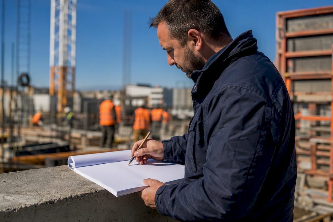 Subcontractor marking project manual on site