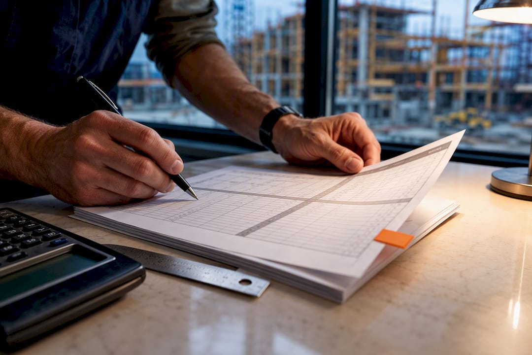 Estimator reviewing construction change order pricing