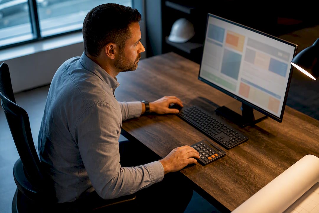 Estimator reviewing construction software pricing