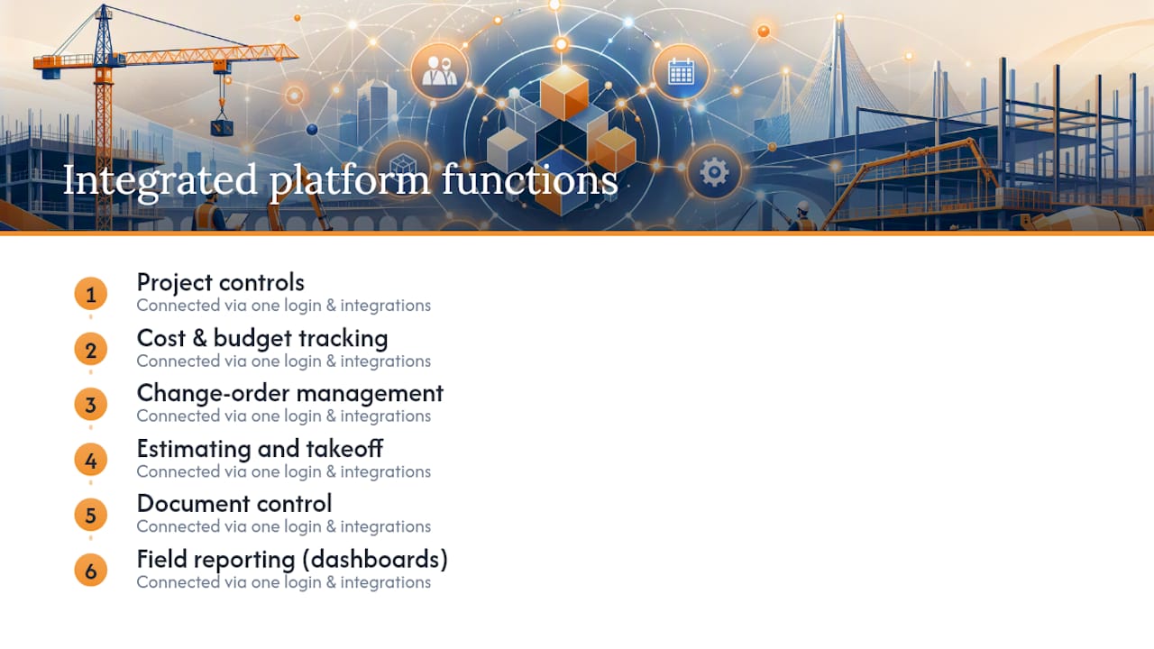 Six areas of integrated construction software