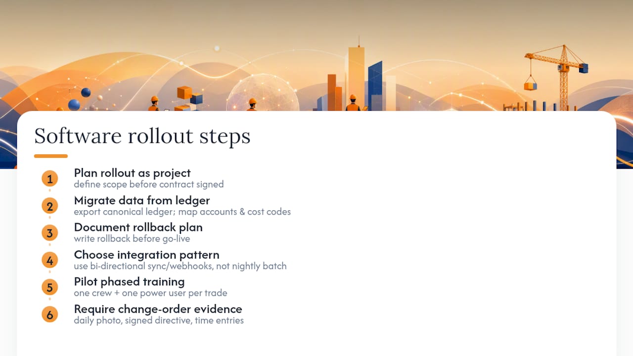 Rolling Out Integrated Software Without Losing a Month — overview diagram