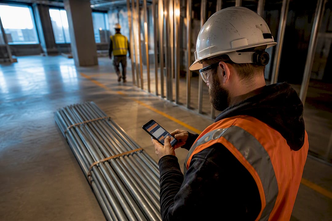 Foreman recording crew hours on jobsite
