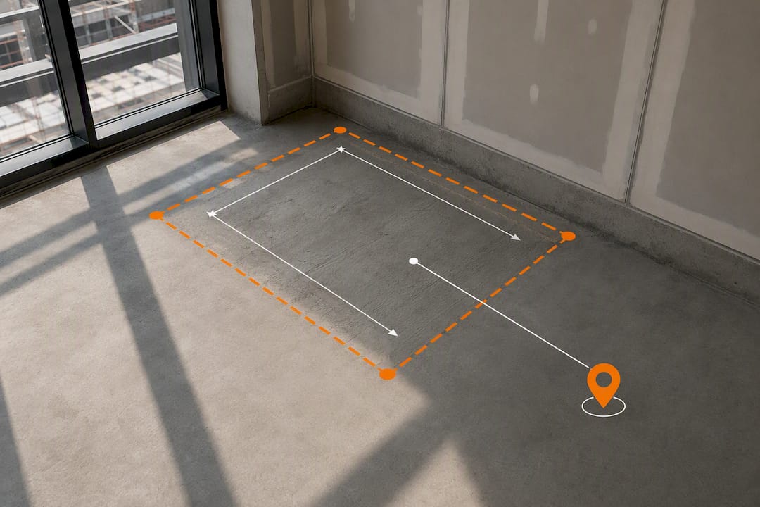 Measured construction area with scope boundaries