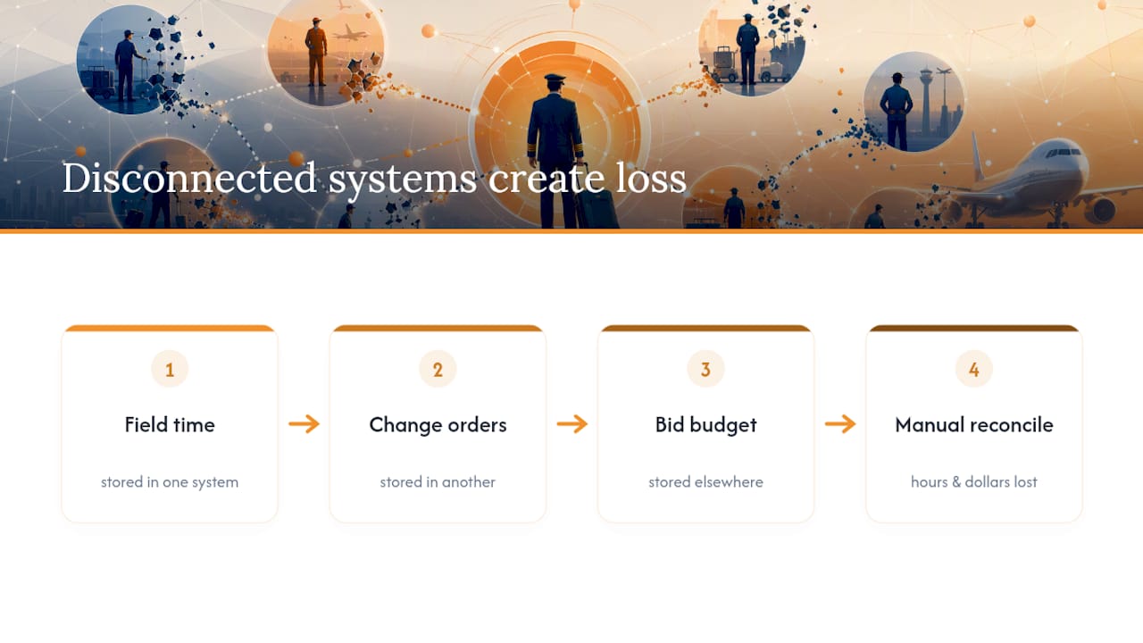 Three disconnected systems feeding manual reconciliation