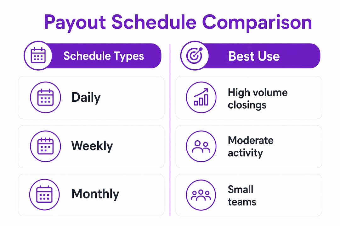 Infographic comparing payout schedules for brokerages