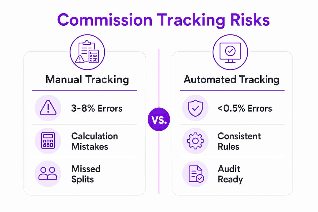 Infographic comparing manual vs automated commission tracking risks