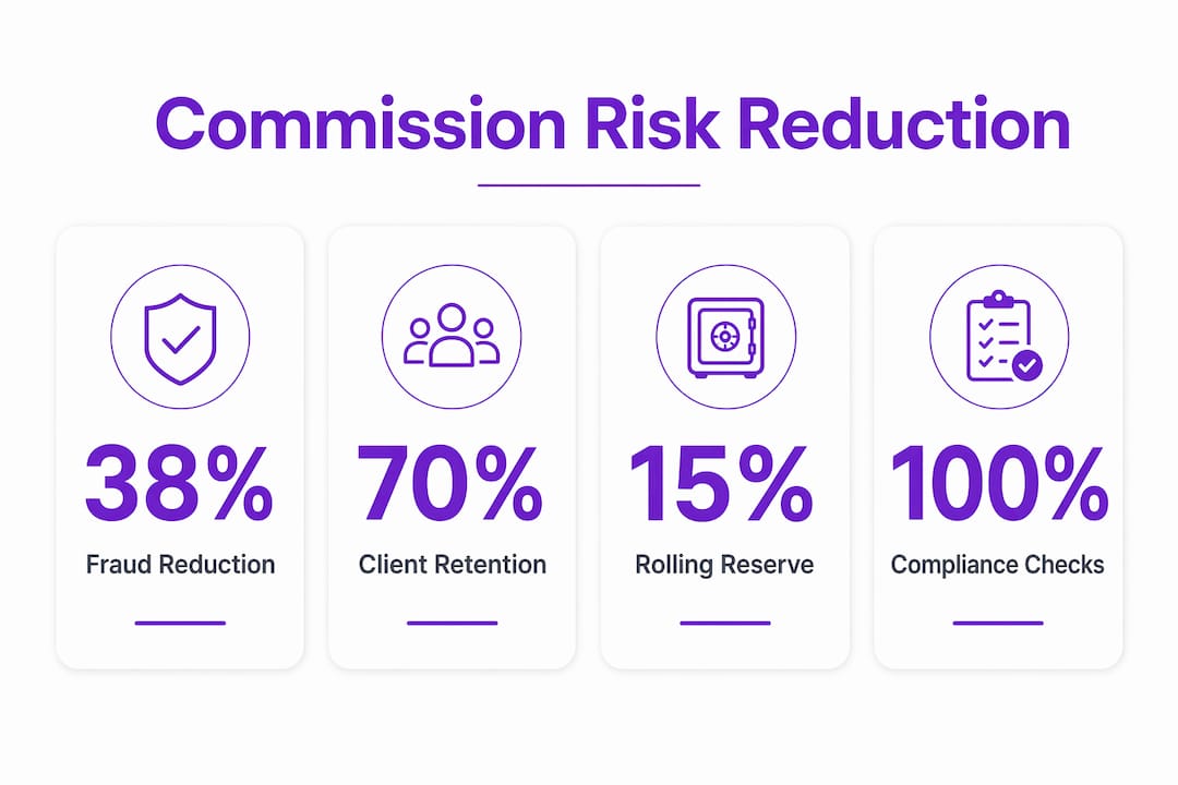 Infographic illustrating commission risk reduction stats
