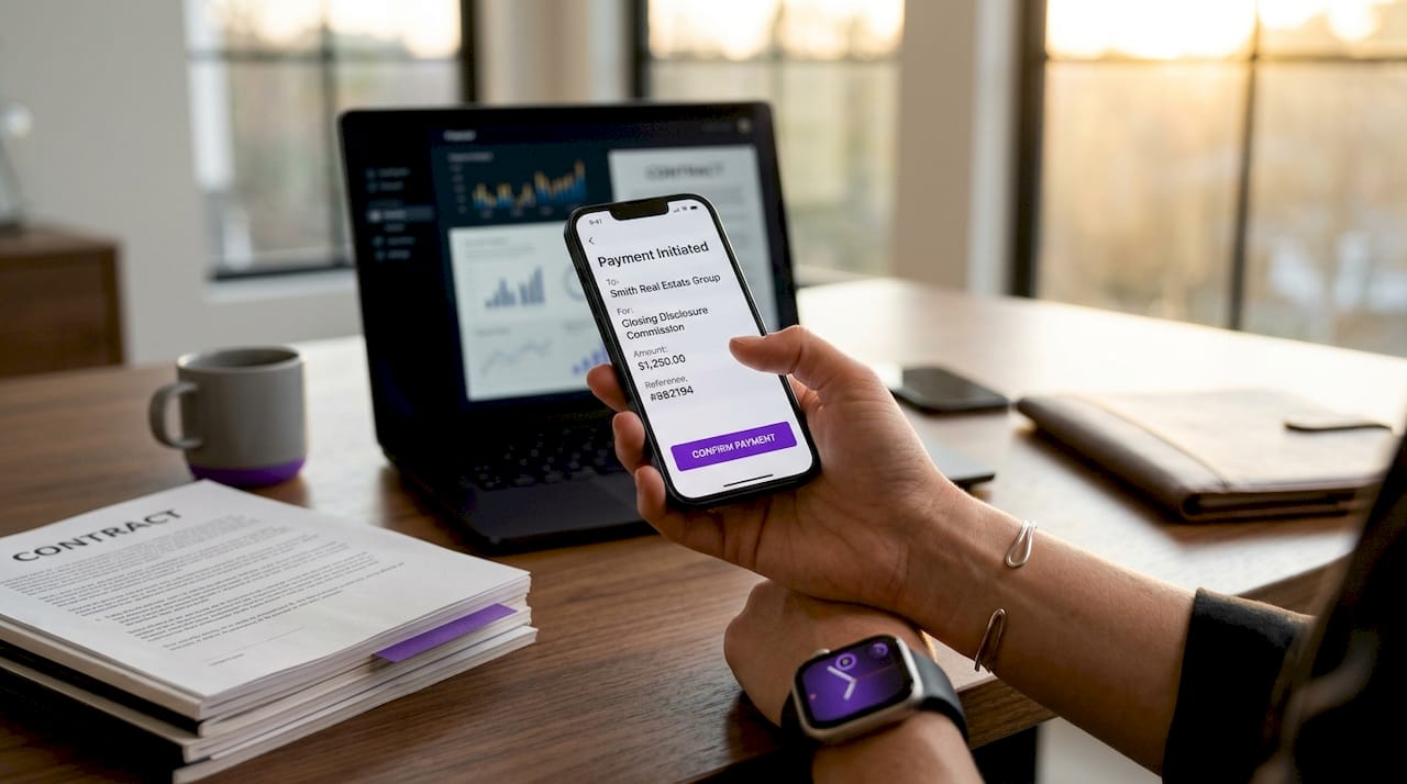 Smartphone showing payment app in office