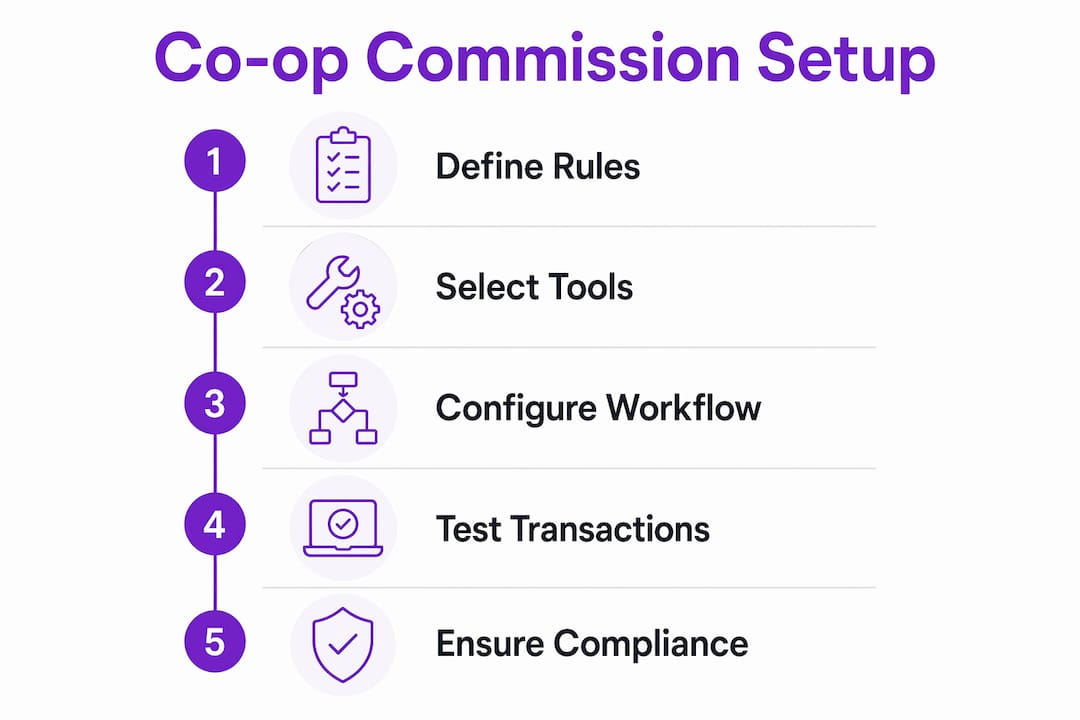 Infographic showing steps to set up co-op commission payments