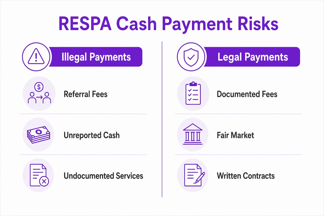 Infographic contrasting legal and illegal RESPA cash payments
