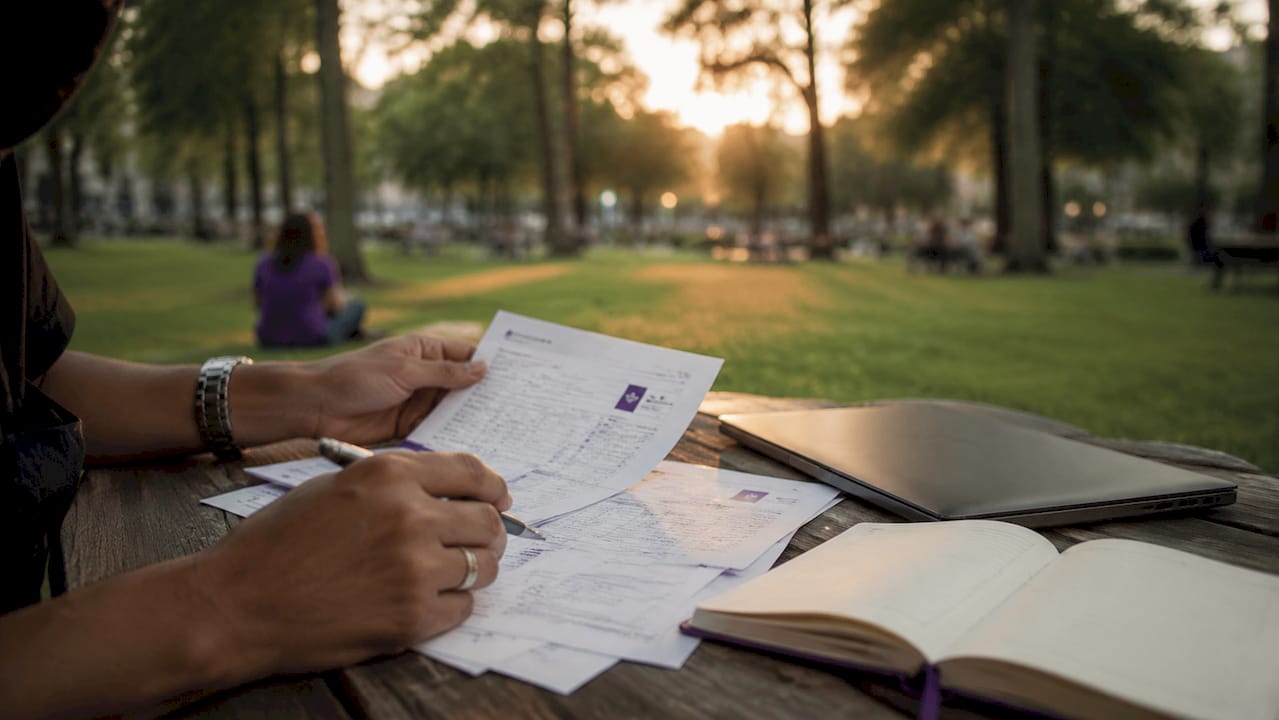 Hands sorting commission and transaction paperwork