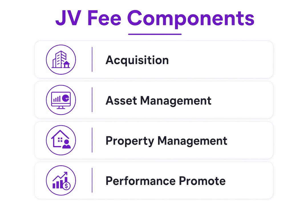 Infographic illustrating real estate joint venture fee types
