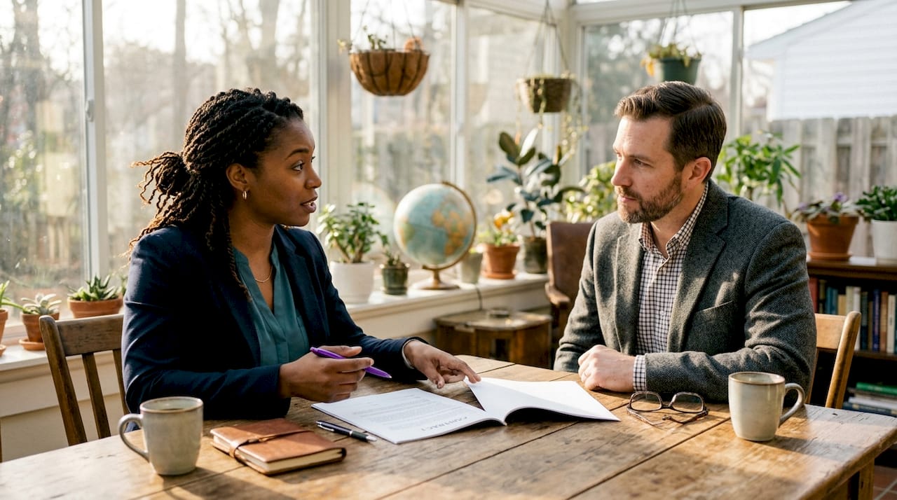 Hands exchanging contract at real estate closing