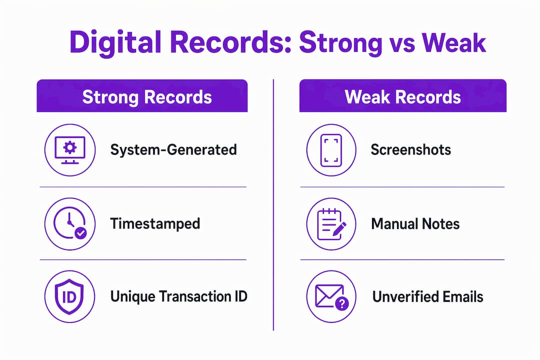 Infographic comparing strong vs weak digital payment records