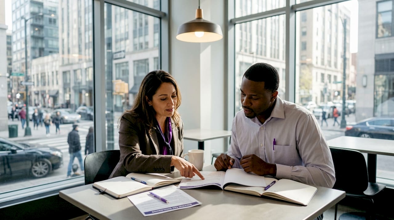 Two brokers discussing referral fee disclosures
