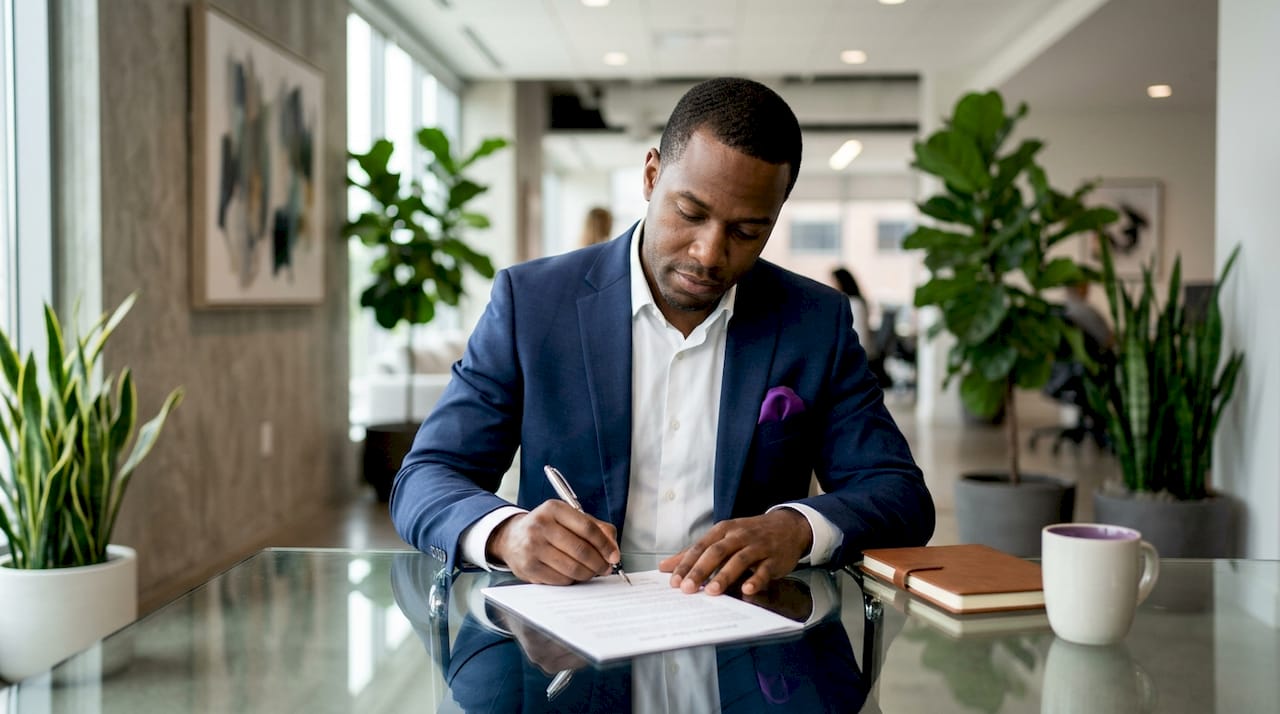 Hands signing referral fee agreement