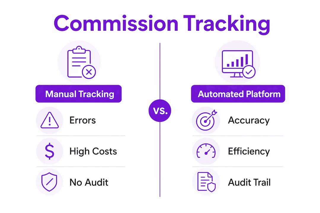 Infographic comparing manual and automated commission tracking