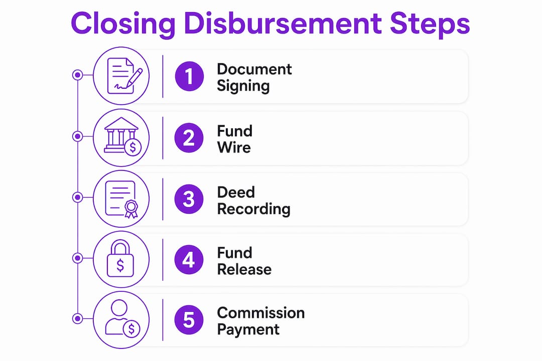 Infographic illustrating closing disbursement steps