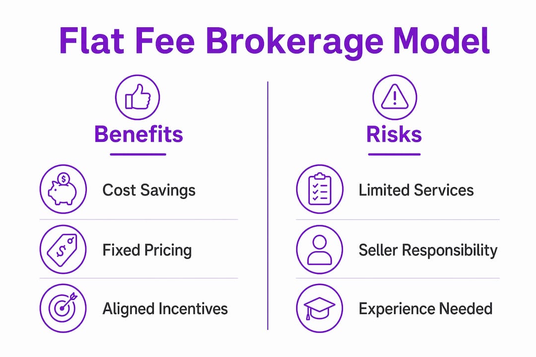 Infographic comparing benefits and risks of flat fee model