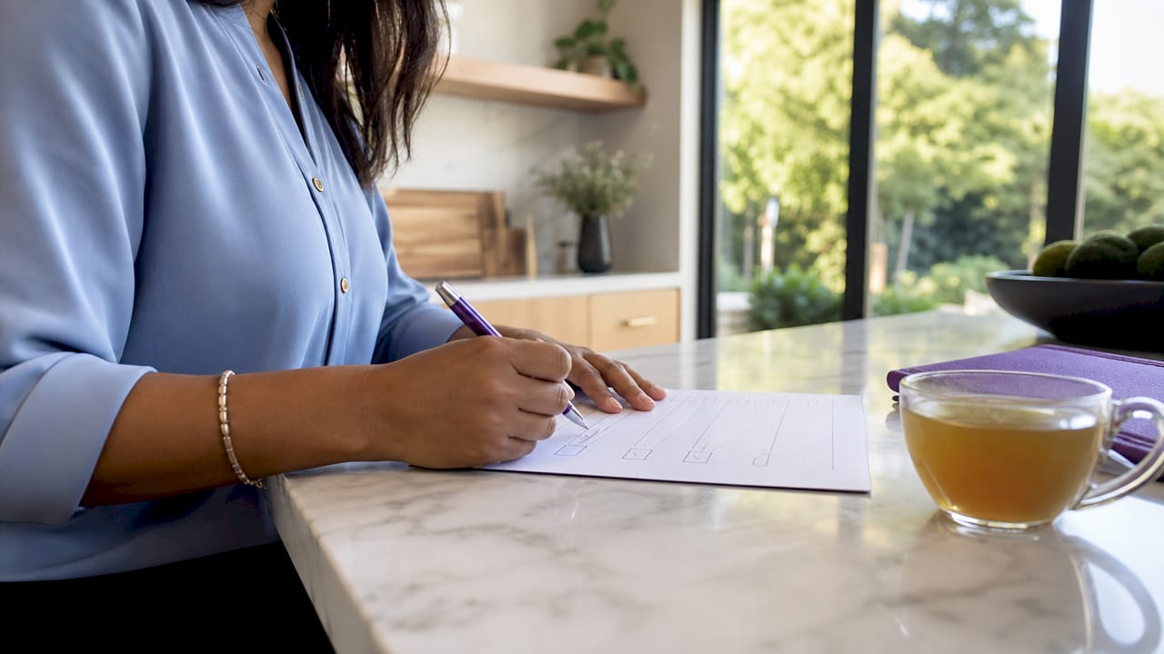 Hands checking referral agreement checklist
