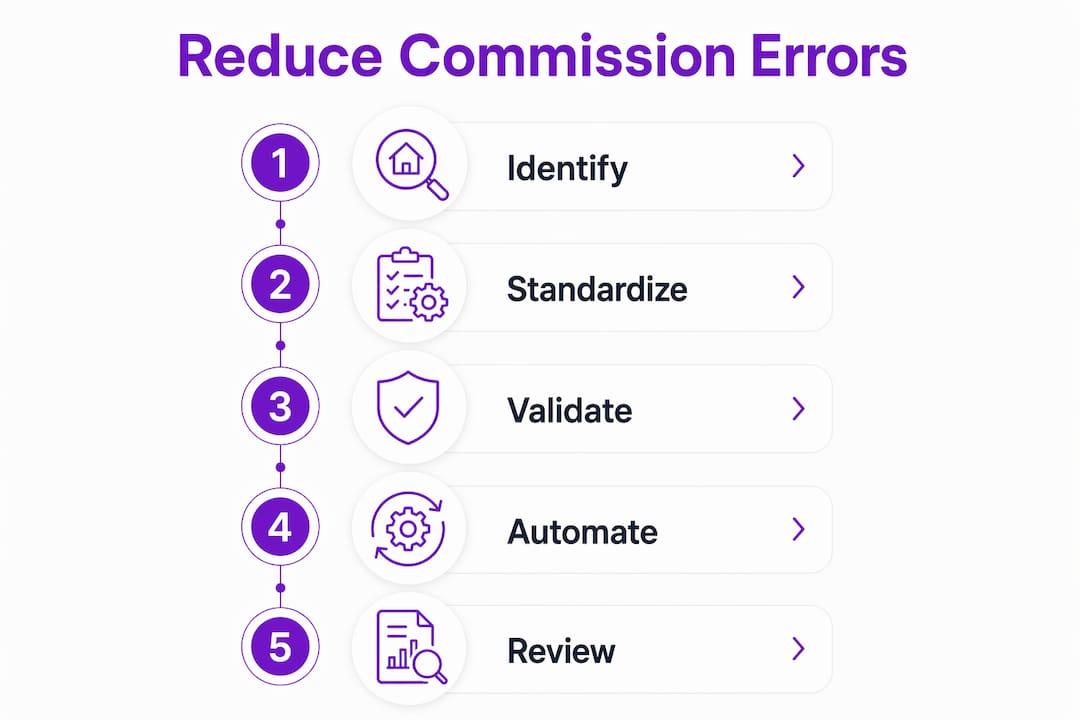 Infographic illustrating steps to reduce commission errors