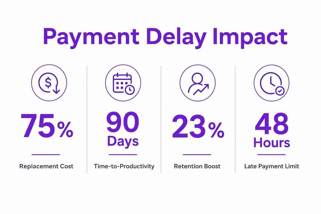 Infographic showing financial and retention statistics related to payment delays