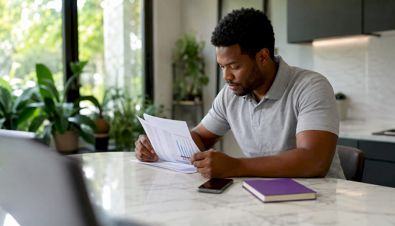 Man working on transaction management system