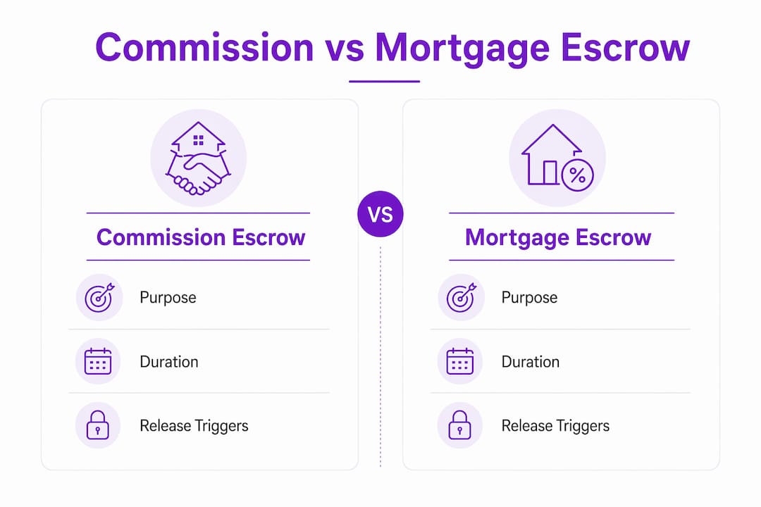 Infographic comparing commission and mortgage escrow types