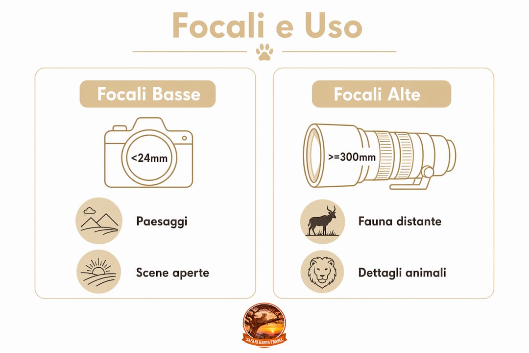 Guida visiva alle lunghezze focali ideali per un safari in Kenya Obiettivo fotografico safari kenya