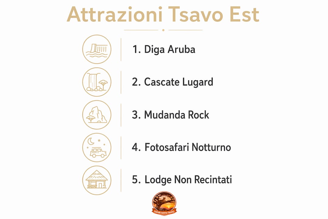 Panoramica visiva delle attrazioni imperdibili del Parco Tsavo Est