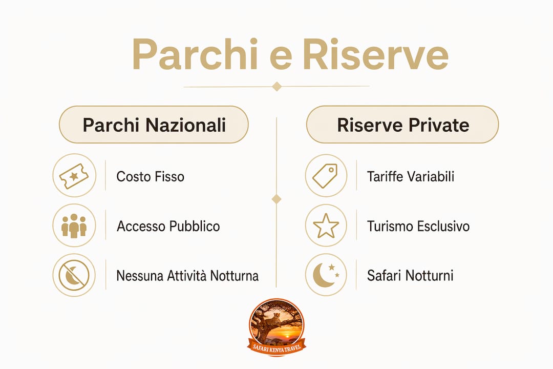 Infografica: differenze e caratteristiche tra parchi nazionali e riserve private in Kenya