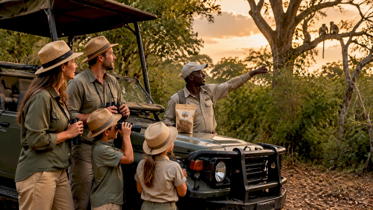 Famiglia in escursione safari nella riserva del Masai Mara insieme a una guida esperta