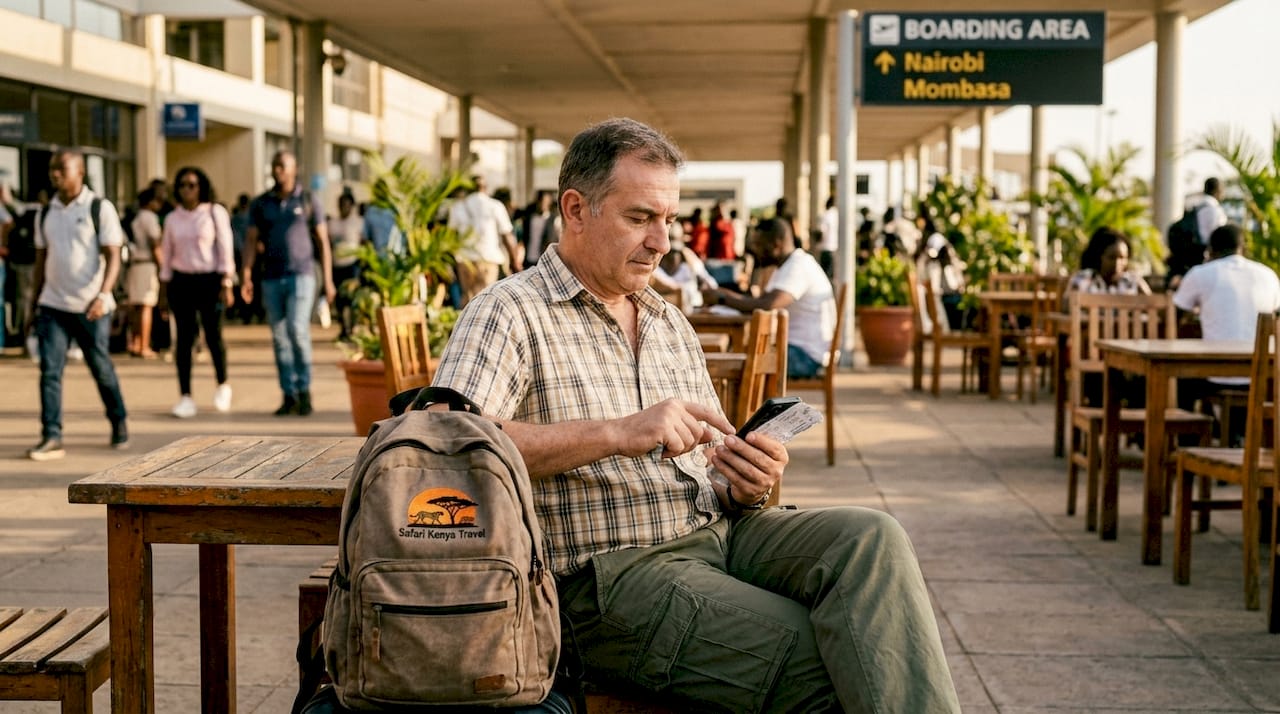 Passeggero in aeroporto in partenza per il Kenya