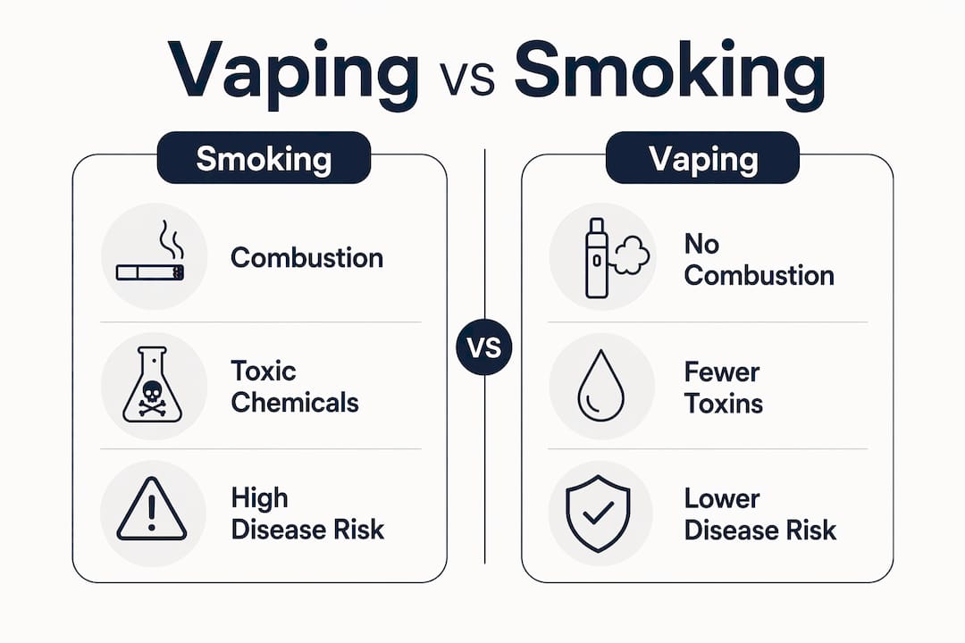 Infographic comparing vaping and smoking health impacts