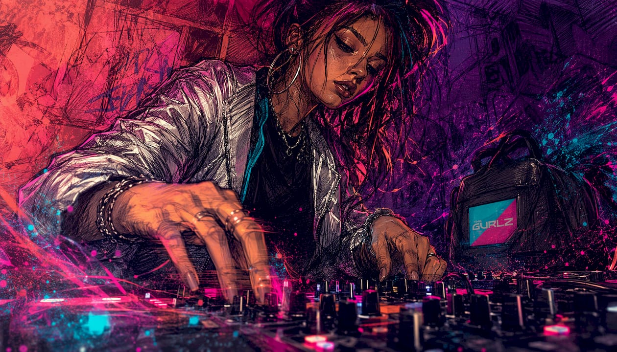 Close-up of femme DJ manipulating mixer knobs