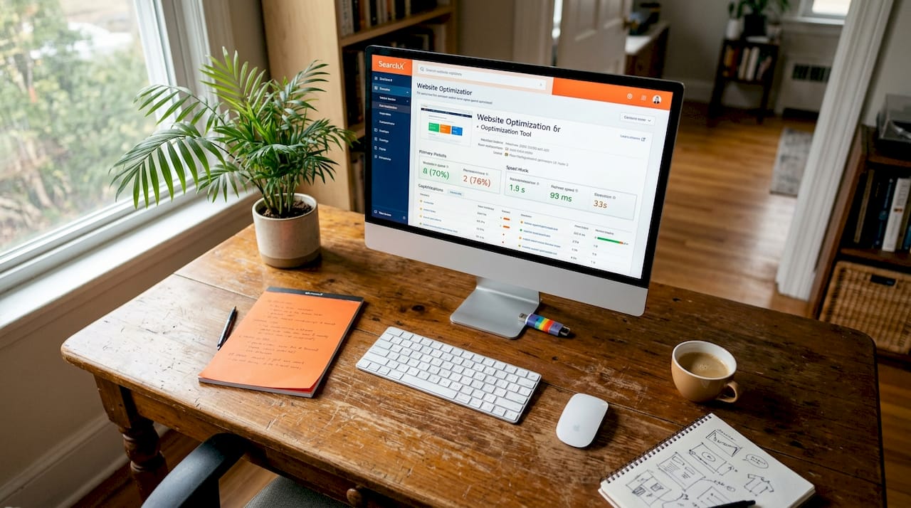Desktop displaying website speed testing tool