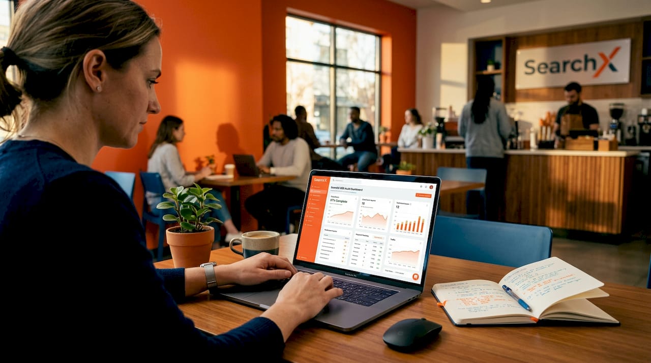 Close-up of SEO audit tools on laptop screen