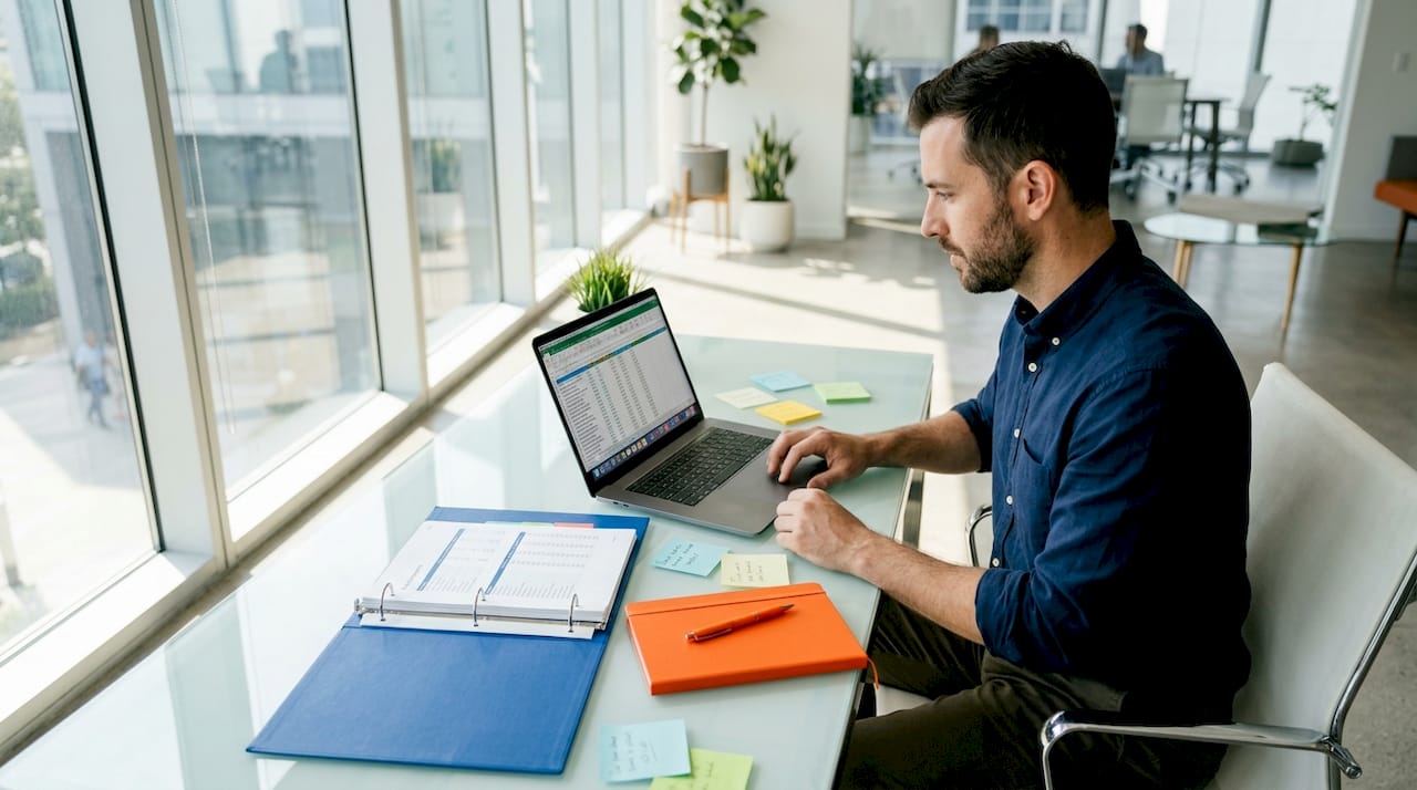 Content strategist working on SEO master spreadsheet