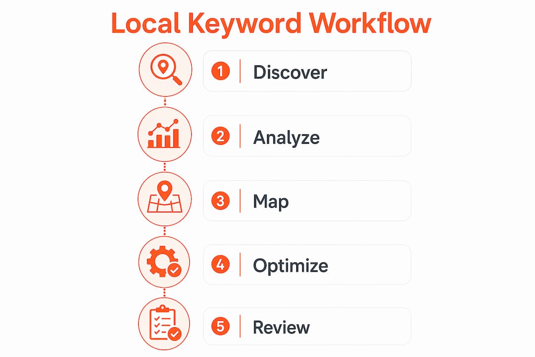Infographic illustrating local keyword research workflow steps