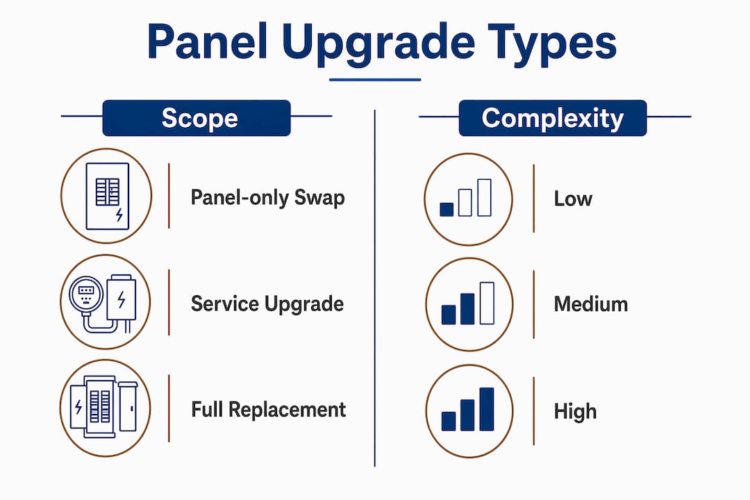 Infographic comparing types of electrical panel upgrades