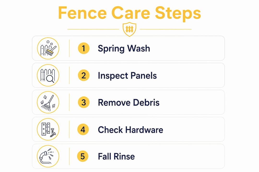 Infographic illustrating aluminum fence maintenance steps