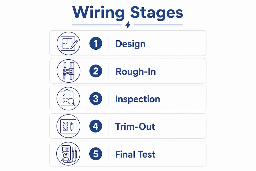 Infographic showing stages of new home electrical wiring