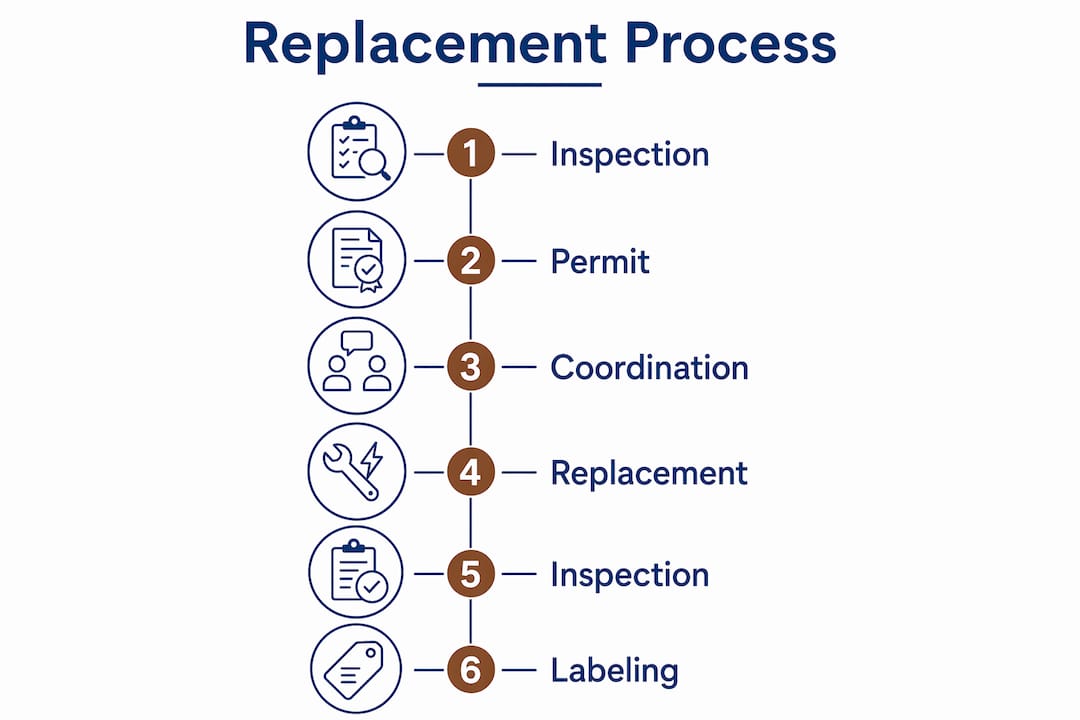 Infographic illustrating electrical panel replacement steps