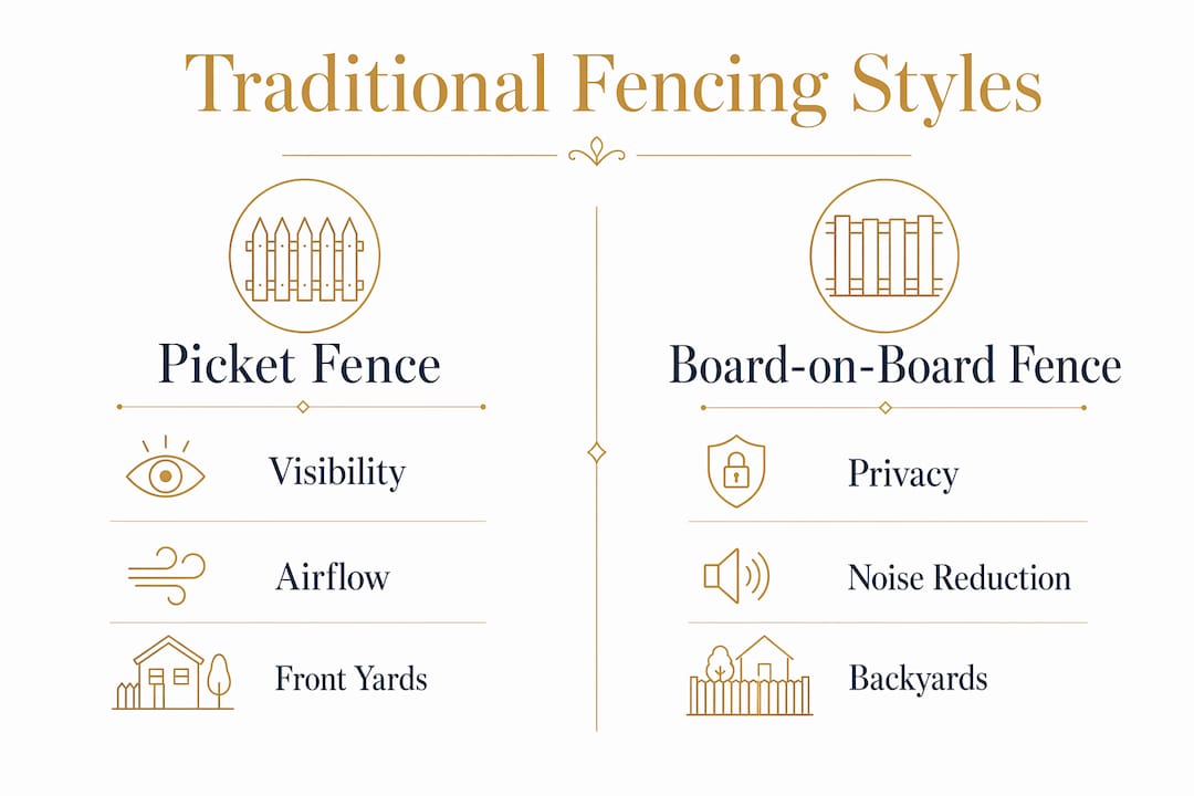 Infographic comparing picket and board-on-board fences