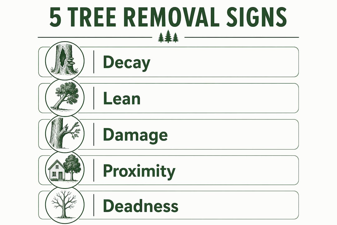 Infographic illustrating five signs to remove trees