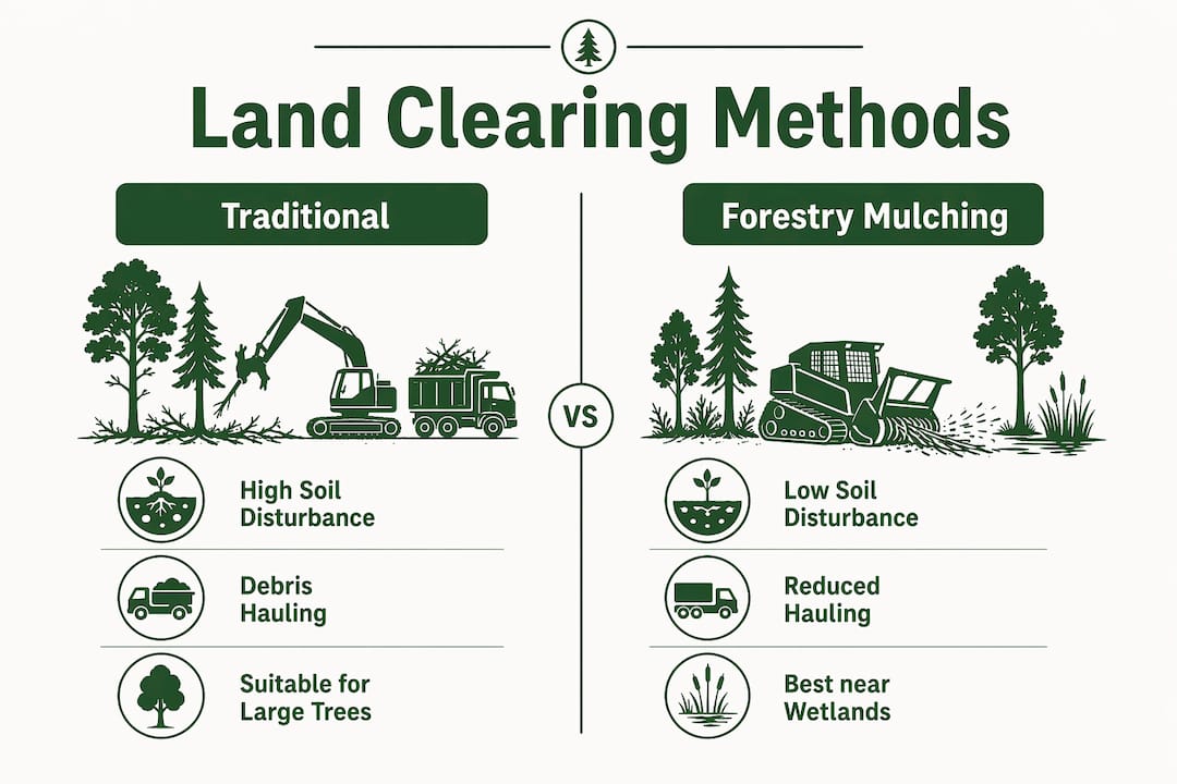 Infographic comparing traditional and forestry mulching methods