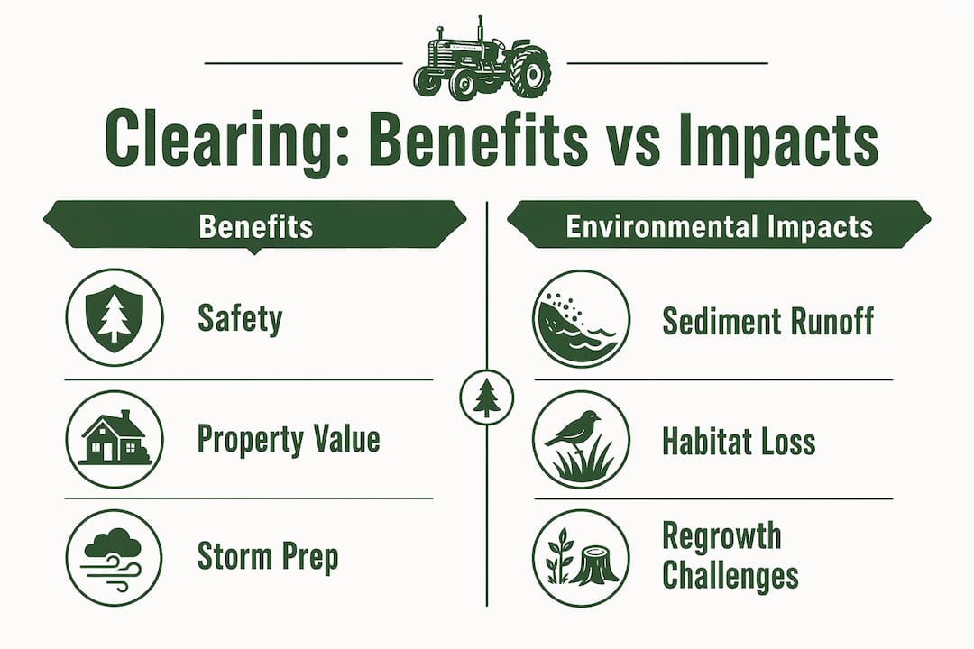 Infographic comparing benefits and environmental impacts of backyard clearing