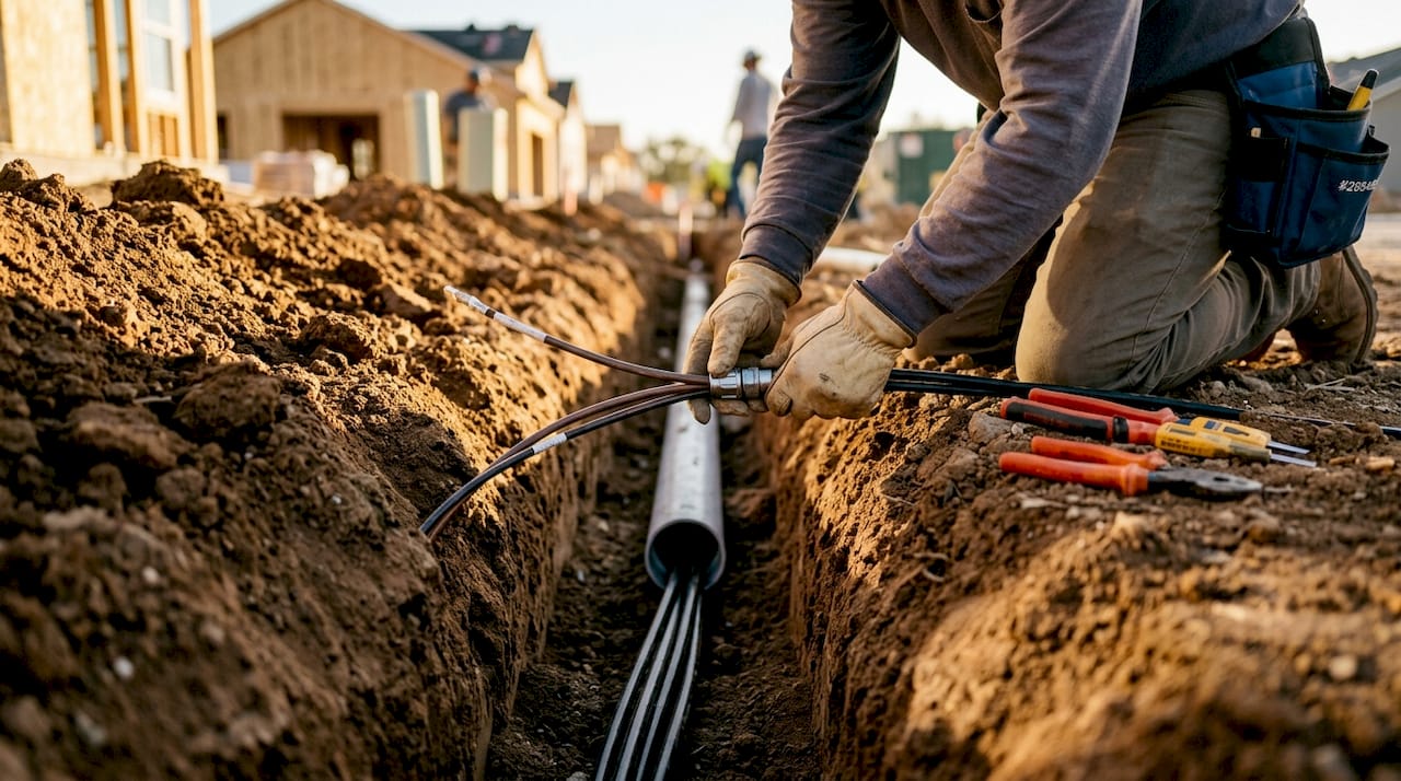Electrician connecting underground service cables