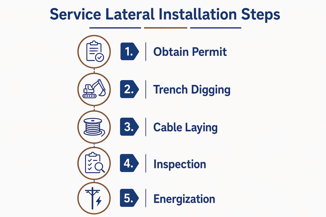 Infographic outlining electrical service lateral installation steps