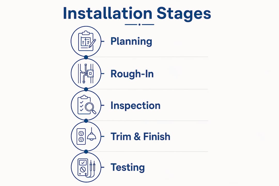 Infographic outlining residential electrical installation stages
